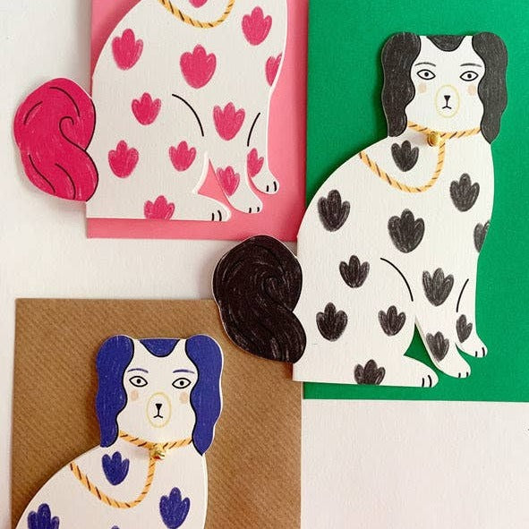 Blue Sitting Pottery Dog Card