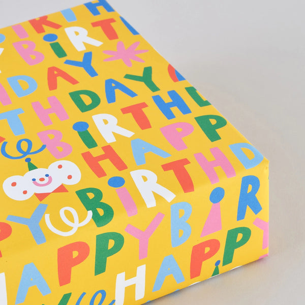 Happy Birthday Wrapping Paper - Yellow - Mrs. Ashbury's World