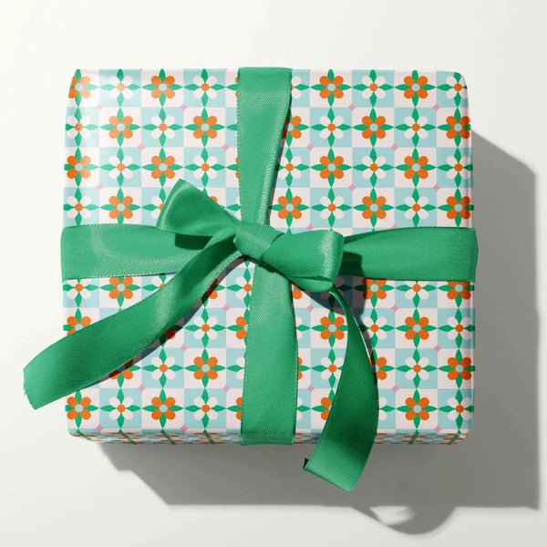 Poinsettia Flower Tiles Gift Wrap Sheet