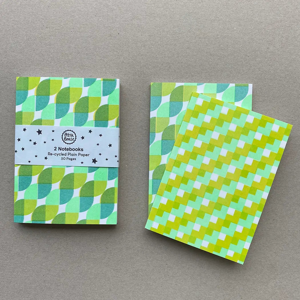 Set of 2 Riso Printed Notebooks - Acid Green / Mint