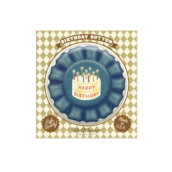 Blue Ribbon Birthday Button