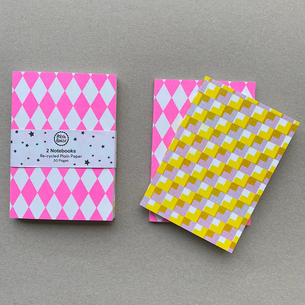 Set of 2 Riso Printed Notebooks - Lilac/Yellow / Hot Pink