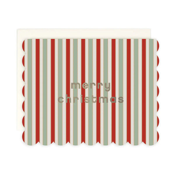 Christmas Striped Scalloped Card - Single or Boxed