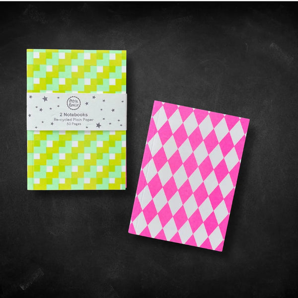 Set of 2 Riso Pocket Notebooks - Green / Fluoro Pink