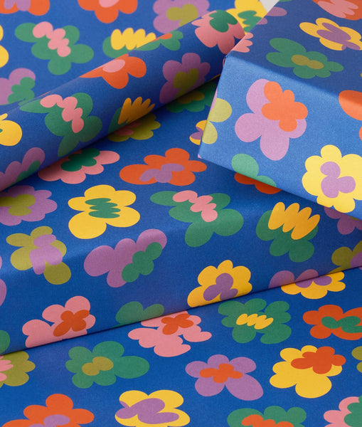 Flower Burst Blue Gift Wrap