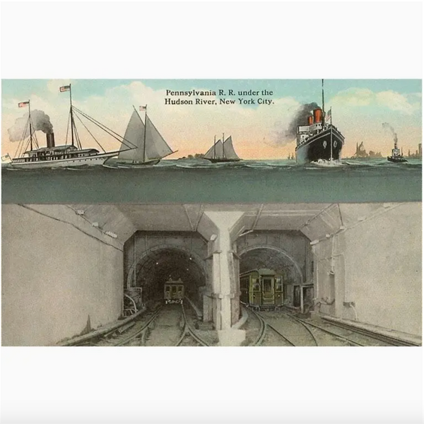 NY-608 Tunnels under Hudson River, New York City - Vintage Image, Postcard