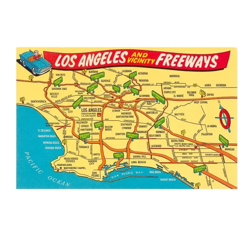 Postcard LA-391 Freeway Map