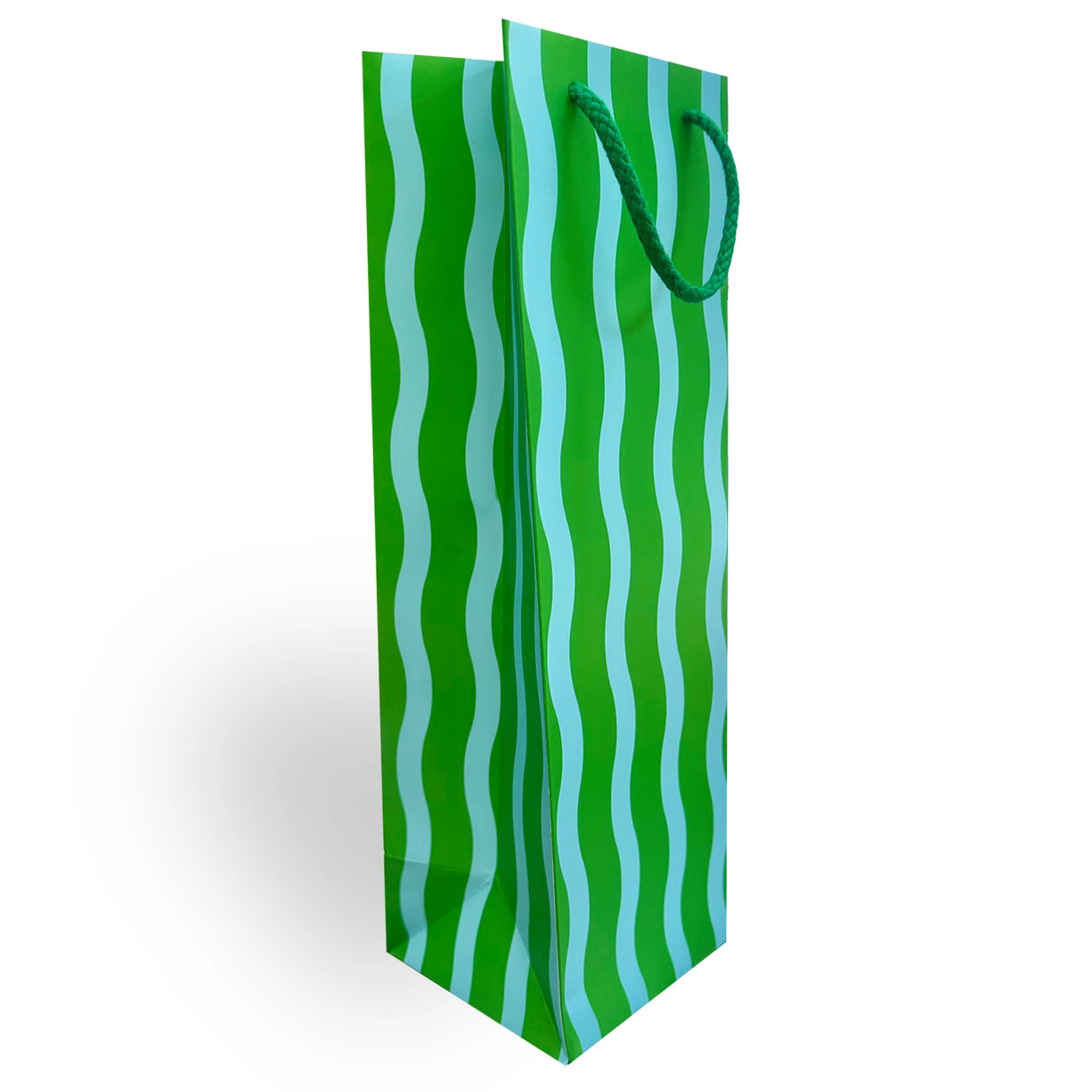 Green/Aqua Fussy Stripe Wine Bag