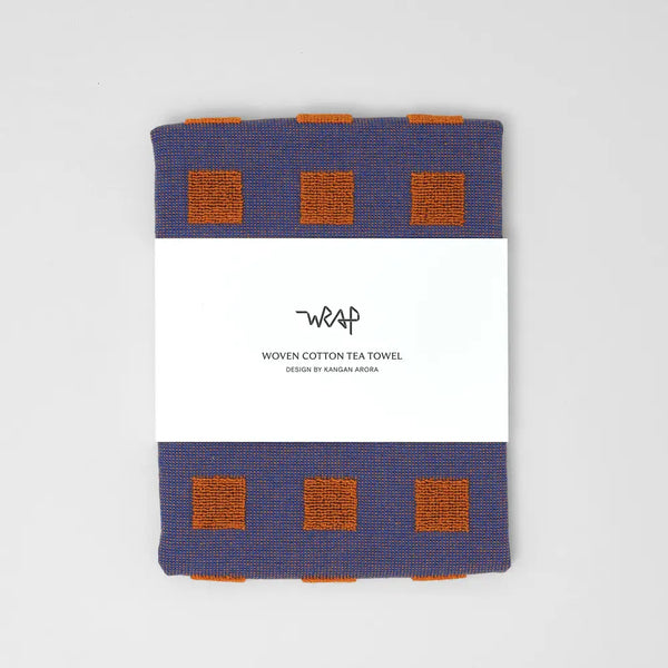 Burgundy & Blue Squares Tea Towel