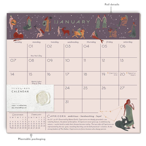 Astrological Ladies Seedlings 2024 Calendar Pad