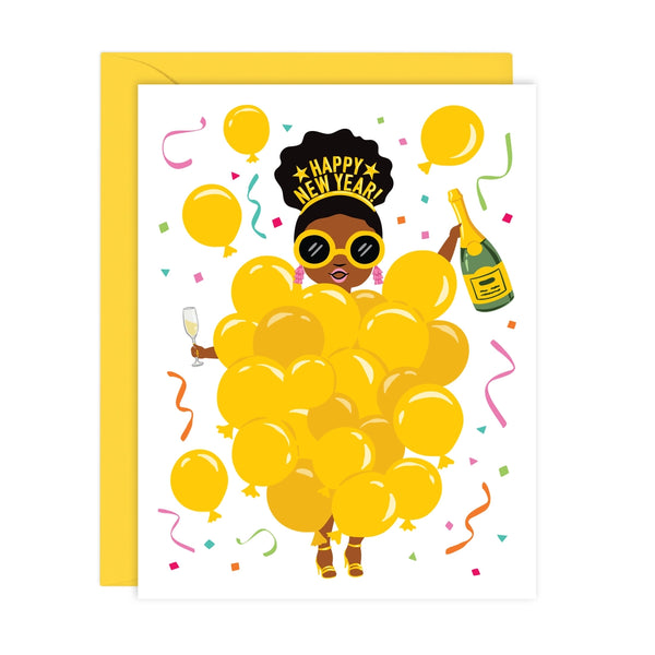 Balloon Girl Happy New Year Card
