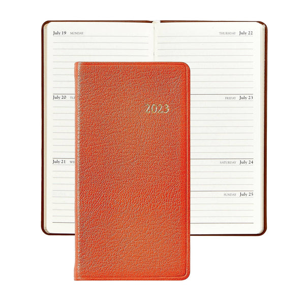 2023 6" Pocket Datebook - Orange Goatskin Leather