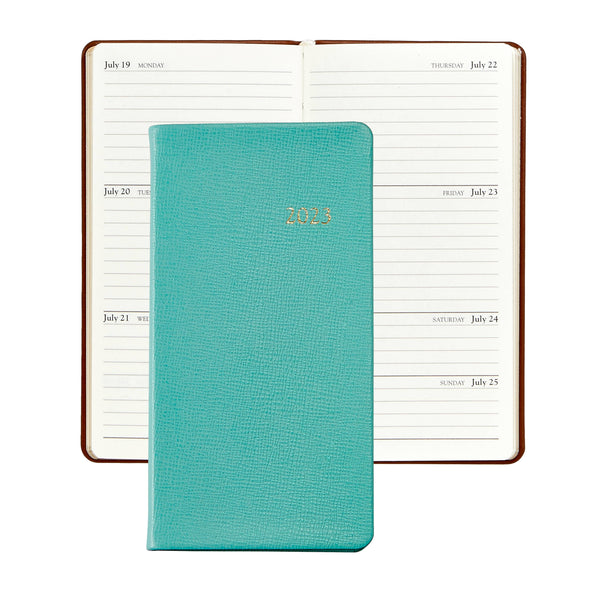 2023 6" Pocket Datebook - Robin's Egg Blue Embossed Leather
