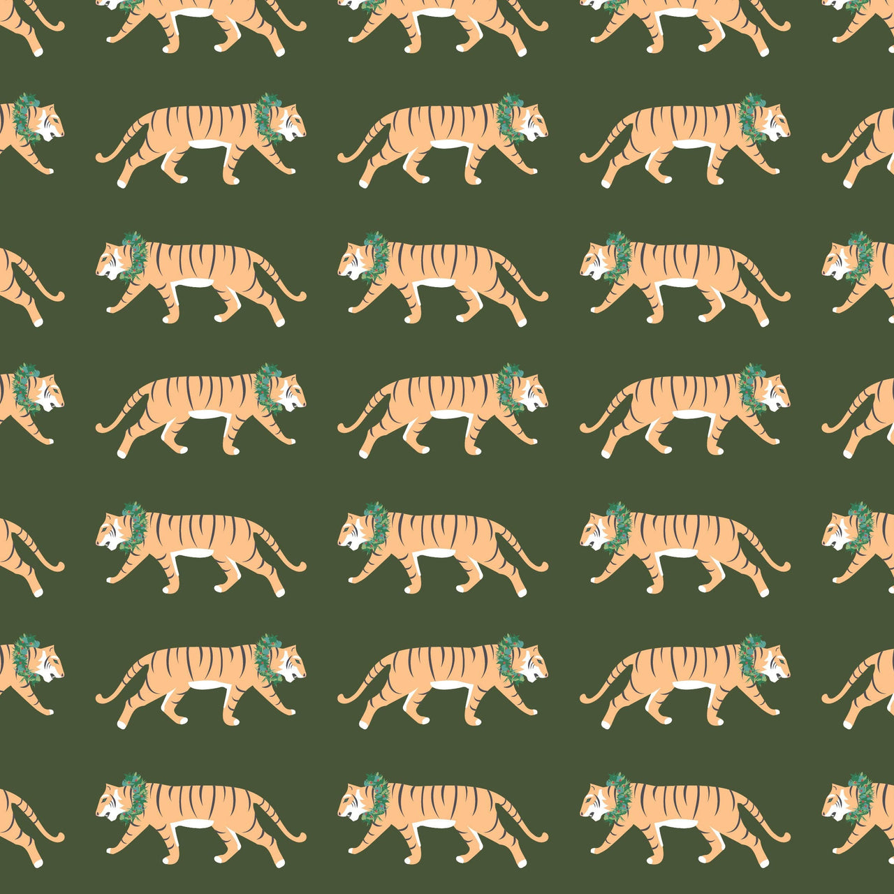 Tigers and Wreaths Holiday Gift Wrap Roll