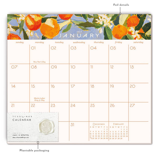 Sunny Oranges Seedlings 2024 Calendar Pad
