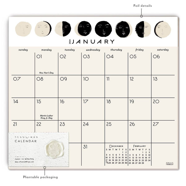 Moon Faces Seedlings 2024 Calendar Pad